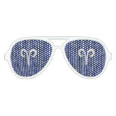 ネイビーブルーデジタル〔占星術の〕十二宮図上のAries迷彩柄 アビエーターサングラス (正面)