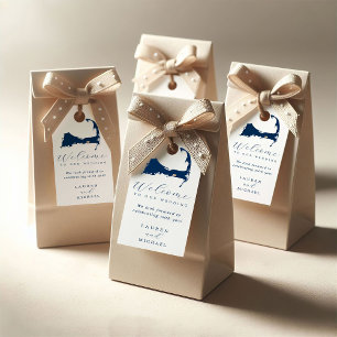 ネイビーブルーデニス岬コッド地図金ゴールド結婚ハート ギフトタグ