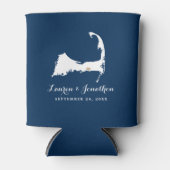 ネイビーブルーデニス岬コッド地図金ゴールド結婚ハート 缶クーラー (正面)