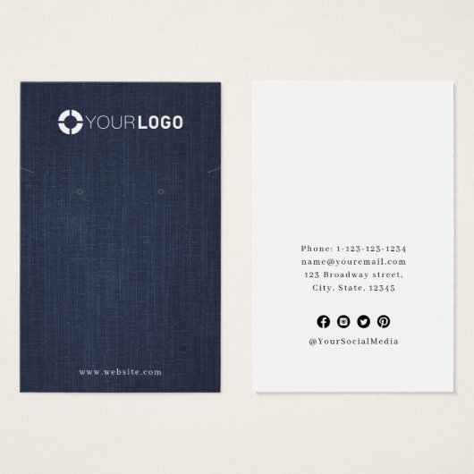 ネイビーブルーデニムカスタムロゴのイヤリングディスプレイ (正面&裏面)