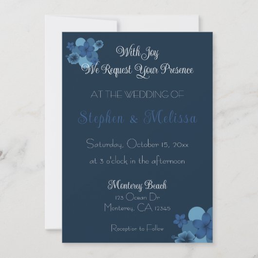 ネイビーブルートロピカルテーマ結婚式招待状 招待状 (正面)