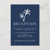 ネイビーブルートロピカルパームツリーウェディングレセプション エンクロージャーカード (正面)