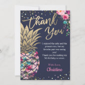 ネイビーブルートロピカルピンク金ゴールドパイナップルフローラ サンキューカード (正面)