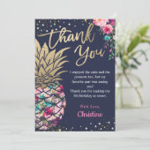 ネイビーブルートロピカルピンク金ゴールドパイナップルフローラ サンキューカード (スタンド正面)