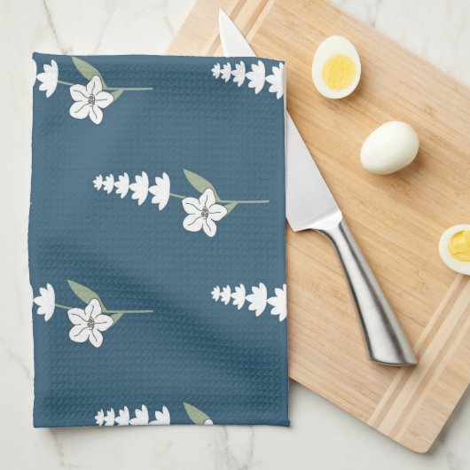 ネイビーブルートロピカルボタニカルフローラ春夏 キッチンタオル (四つ折り)