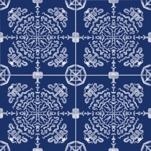 ネイビーブルートーテムマンダラホワイトオリジナル水色 タイル