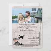 ネイビーブルードイツパスポ結婚ート 招待状 (正面)