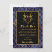 ネイビーブルードラゴンはかりで測金ゴールドフェイクグリッター誕生日 サンキューカード (正面)