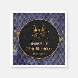 ネイビーブルードラゴンはかりで測金ゴールドフェイクグリッター誕生日 スタンダードカクテルナプキン