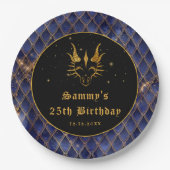 ネイビーブルードラゴンはかりで測金ゴールドフェイクグリッター誕生日 ペーパープレート (正面)
