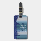 ネイビーブルードリップスグリッターメタルモノグラム ラゲッジタグ (正面縦)