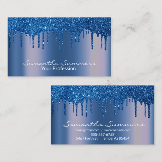 ネイビーブルードリップスメタルルックユニークカスタム 名刺 (正面/裏面)