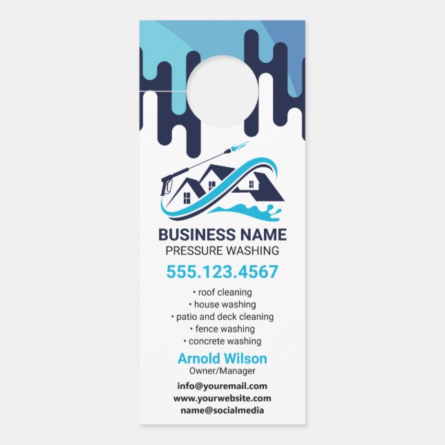 ネイビーブルードリップパワーウォッシュハウスクリーニング ドアノブサイン (正面)