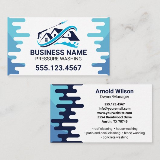 ネイビーブルードリップパワーウォッシュハウスクリーニング 名刺 (正面/裏面)