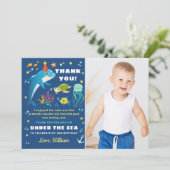 ネイビーブルードルフィンアンダーザシー誕生日写真 サンキューカード (スタンド正面)