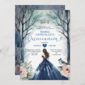 ネイビーブルードレスウィンターフローラフォレストキンセアニラ 招待状 (正面/裏面)