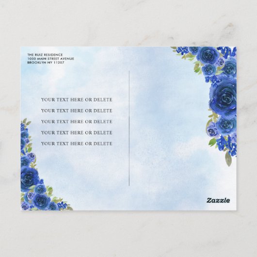 ネイビーブルードレスフローラクインセアニラ日付を保存 ポストカード (裏面)