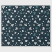 ネイビーブルーナイトスカイホワイトスノーフレーク ラッピングペーパー (フラット)