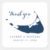 ネイビーブルーナンタケットアイランドマップウェディングレセプション スクエアシール (正面)