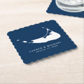 ネイビーブルーナンタケットアイランドマップウェディングレセプション ペーパーコースター (アングル)