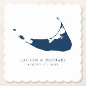 ネイビーブルーナンタケットアイランドマップウェディングレセプション ペーパーコースター (正面)