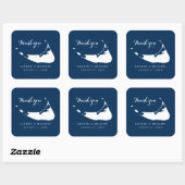 ネイビーブルーナンタケットアイランドマップ結婚の感謝 スクエアシール (シート)