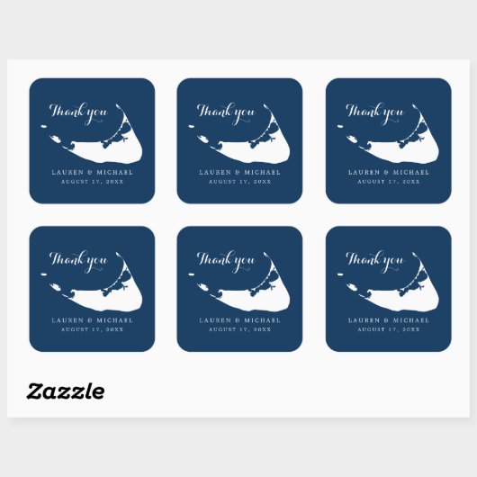 ネイビーブルーナンタケットアイランドマップ結婚の感謝 スクエアシール (シート)