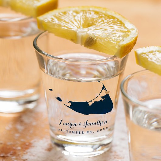 ネイビーブルーナンタケットアイランドマップ金ゴールド結婚ハート ショットグラス
