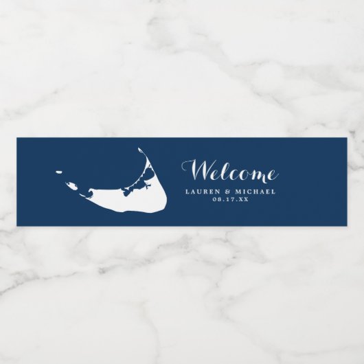 ネイビーブルーナンタケット島の地図結婚と ペットボトルラベル (シングルラベル)