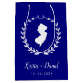 ネイビーブルーニュージャージーのマップ結婚のウェルカムスワッグ ミディアムペーパーバッグ (正面)