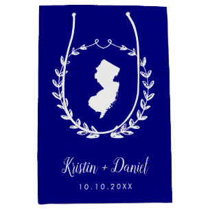ネイビーブルーニュージャージーのマップ結婚のウェルカムスワッグ ミディアムペーパーバッグ