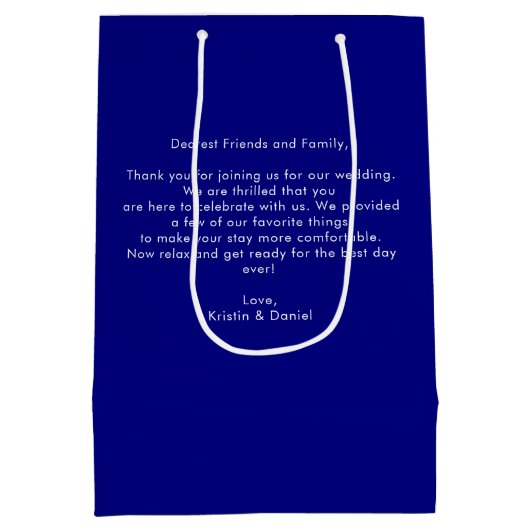 ネイビーブルーニュージャージーのマップ結婚のウェルカムスワッグ ミディアムペーパーバッグ (裏面)