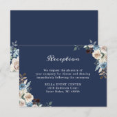 ネイビーブルーニュートラルフローラ結婚式詳細 エンクロージャーカード (正面/裏面)