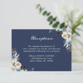 ネイビーブルーニュートラルフローラ結婚式詳細 エンクロージャーカード (スタンド正面)