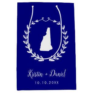 ネイビーブルーニューハンプシャーマップズウェルカム結婚スワッグ ミディアムペーパーバッグ