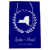 ネイビーブルーニューヨークの地図結婚の歓迎スワッグ ミディアムペーパーバッグ (正面)