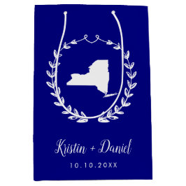 ネイビーブルーニューヨークの地図結婚の歓迎スワッグ ミディアムペーパーバッグ