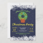 ネイビーブルーネオンスノーフレーククリスマスホリデーパーティー 招待状 (正面)