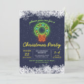 ネイビーブルーネオンスノーフレーククリスマスホリデーパーティー 招待状 (スタンド正面)