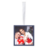 ネイビーブルーネオンスノーフレーククリスマスホリデー2写真 キューブオーナメント (右)