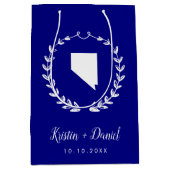 ネイビーブルーネバダの結婚地図の歓迎スワッグ ミディアムペーパーバッグ (正面)