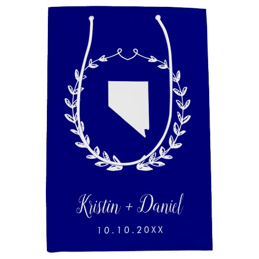 ネイビーブルーネバダの結婚地図の歓迎スワッグ ミディアムペーパーバッグ (正面)