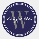 ネイビーブルーネームモノグラム封筒用シール ラウンドシール (正面)