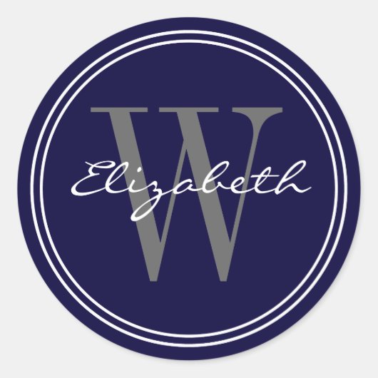ネイビーブルーネームモノグラム封筒用シール ラウンドシール (正面)