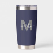 ネイビーブルーネームモノグラム 保温保冷タンブラー (背面)