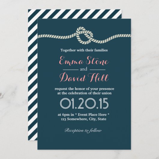 ネイビーブルーノットの結婚式招待状 招待状 (正面/裏面)