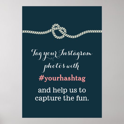 ネイビーブルーノットインスタグラム写真ハッシュタグサイン ポスター (正面)