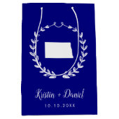 ネイビーブルーノースダコタの地図結婚の歓迎スワッグ ミディアムペーパーバッグ (正面)