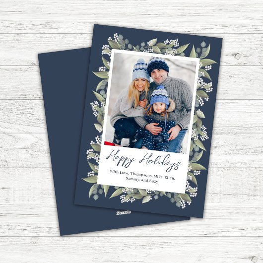 ネイビーブルーハッピーホリデーズフォトカスタム シーズンカード