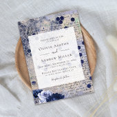 ネイビーブルーハニカム結婚フローラ 招待状